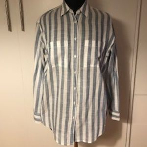 Madewell Blue & White Striped Linen Blouse